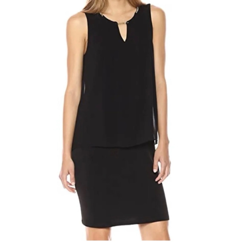 Calvin Klein Pleated Chain Neck Dress (Black) XL